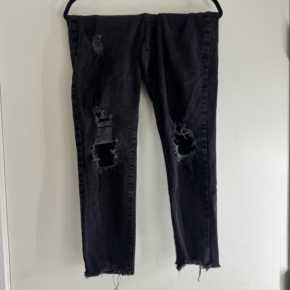 SO Charcoal High-Waist Distressed Mom Jeans